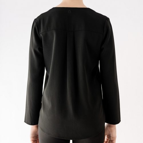 back iew of long sleeve black blouse