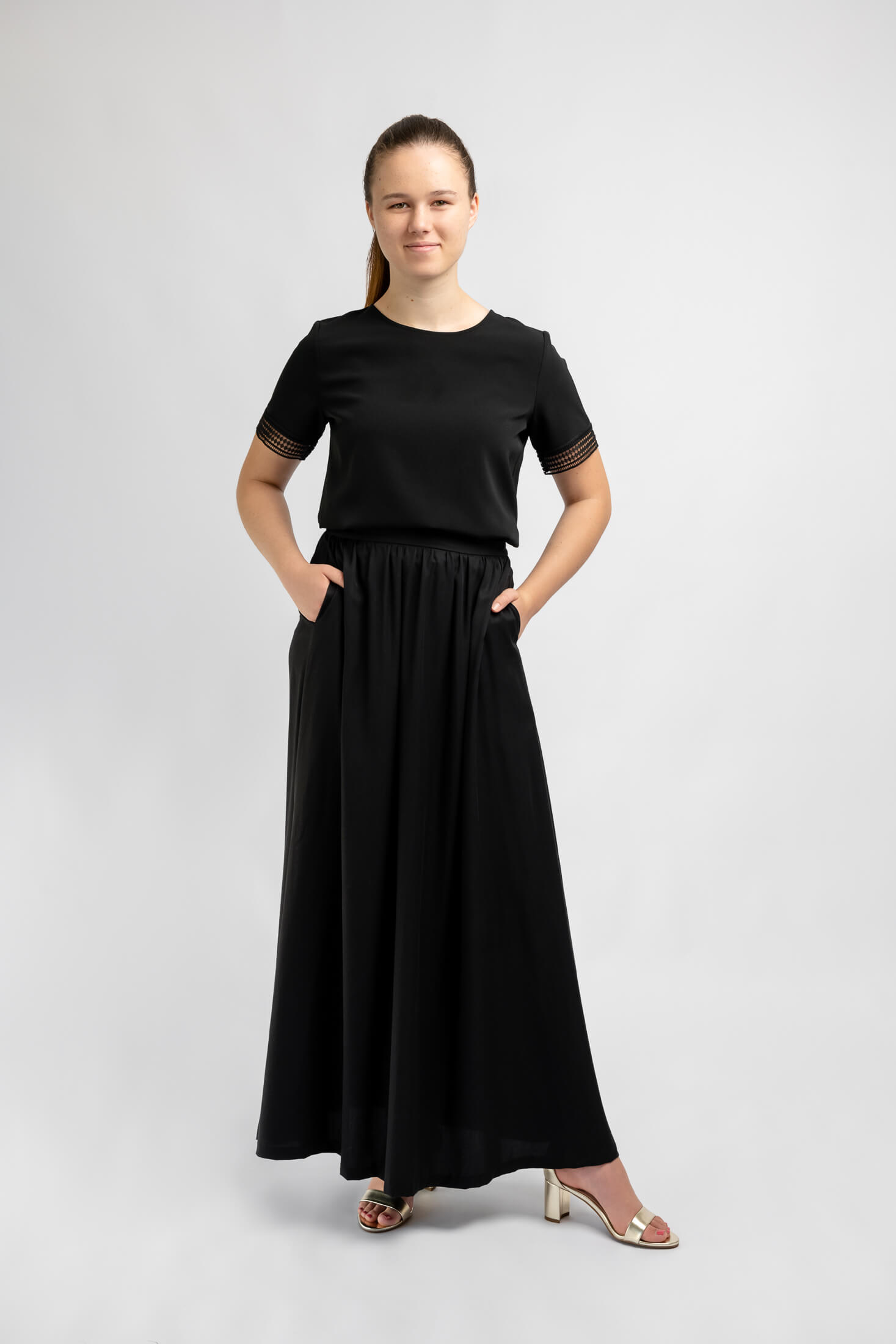 Long black ankle length skirt for girls